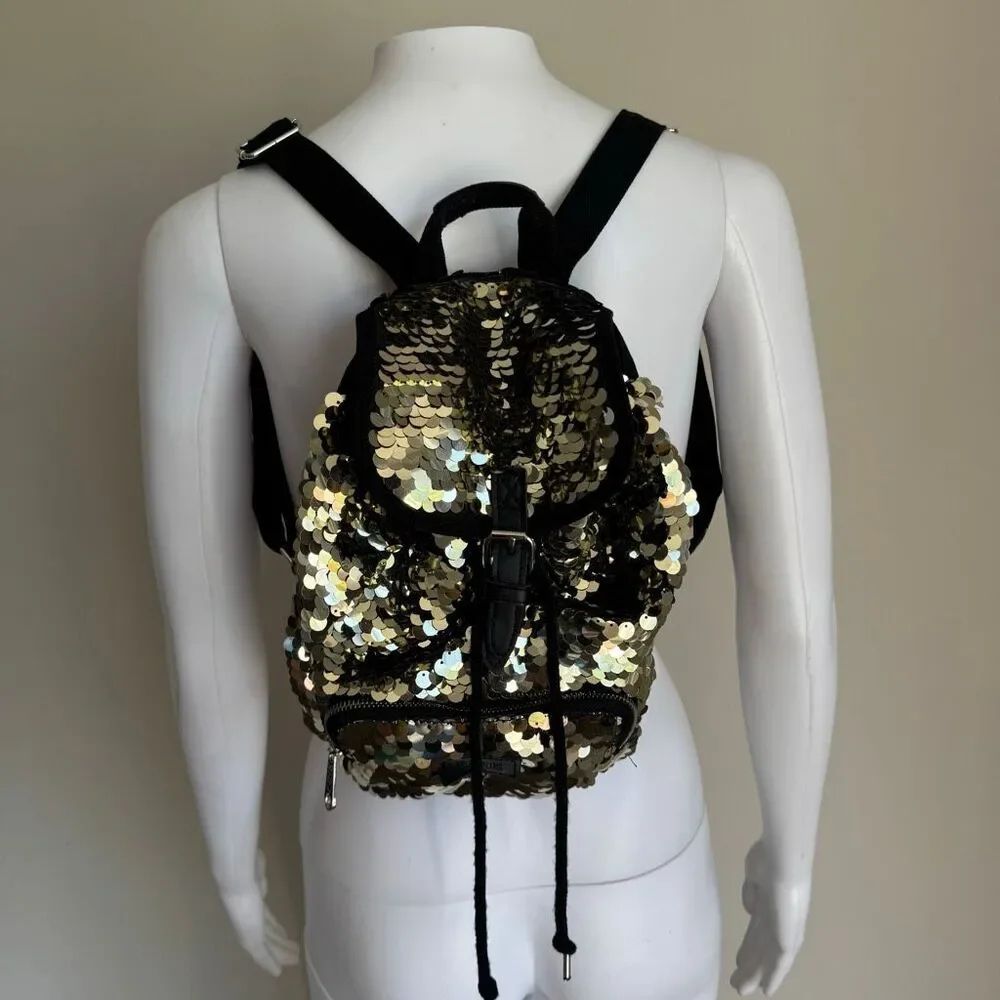Victoria's Secret PINK Gold Sequin Mini Backpack Mid 2000s Bling Retro Y2K Rave